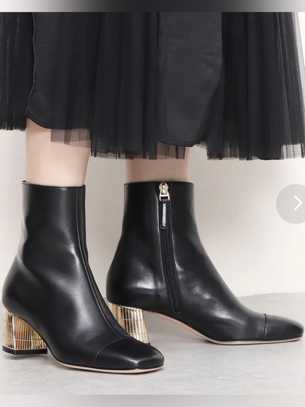 Bally Black Leather Ankle Boots with Gold-Striped Block Heel
